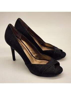 Moda Spana Black Sparkle Peep Toe Stiletto Heels 10M Evening Pumps
